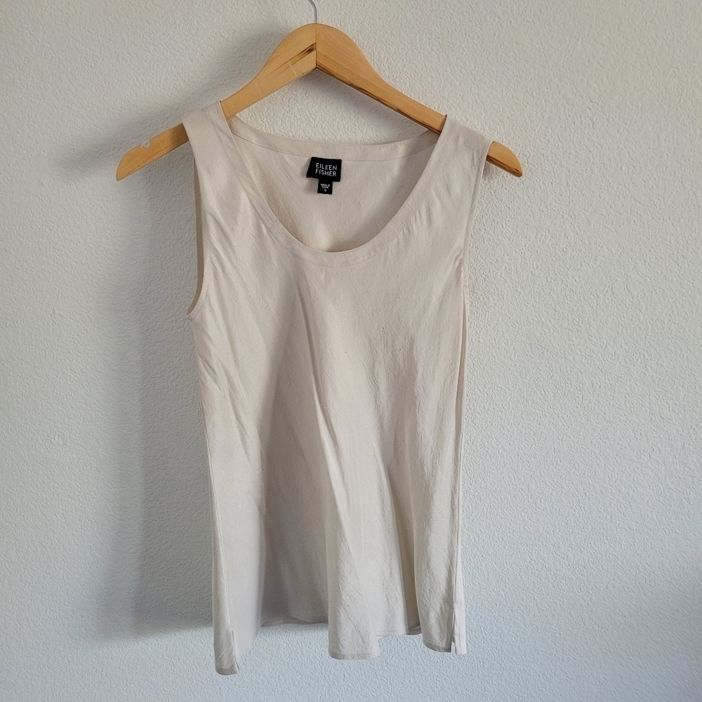 Eileen Fisher 100% Silk eggshell sleeveless top